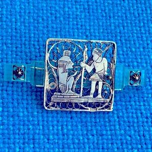 Antique Art Deco Egyptian revival Lucite Pharaoh pin Sterling silver mark
